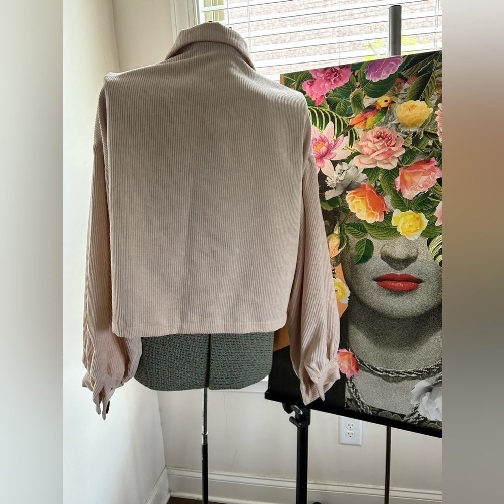 NWOT SHEIN FRENCHY FLAP POCKET, CROP CORDUROY JACKET SZ L. Trendy, neutral tone - Picture 5 of 10